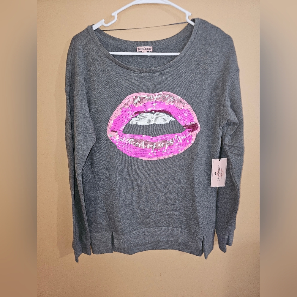 NWT Juicy Couture Sweatshirt Lip Sequin Design Sz M Y2K